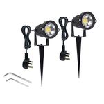 Youngine 2 Pack Outdoor Landscape Lighting 5W COB LED Spotlights for Garden Lawn Wall Yard Path with Spiked Stand and Plug Adapter (Cool White)