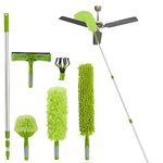 Versatile Multi-Purpose Extension Pole Kit - Light Bulb Changer, Swivel Squeegee, and Microfiber Duster for Convenient Cleaning and Maintenance