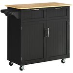 HOMCOM Rolling Kitchen Island, Kitchen Cart on Wheels with 2 Storage Drawers, 2 Door Cabinets and Towel Rack for Dining Room (Black, 2-Doors)