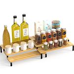 Cabinet Spice Rack Shelf Organiser 3 Tier Extendable Spice Holder Free Standing kitchen cabinet organiser spice stand Bamboo for Kitchen Pantry Cabinets, Natural and Black Set of 2