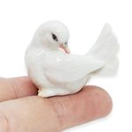 WitnyStore Tiny 1⅜" Long White Preening Pigeon Bird Figurine - Miniature Hand Made Painted Ceramic Cute Pigeons Dove Birds Animals Porcelain Clay Decorative Collectible Figurines Home Décor Gifts