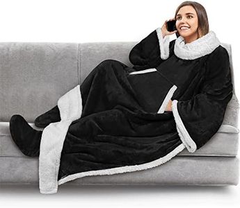 PAVILIA Fleece Blanket with Sleeves, Foot Pockets for Women Men Adults, Plush Wearable Blanket Throw Wrap, Warm Snuggle Blanket Robe, Cozy Gift Ideas Wife Mom