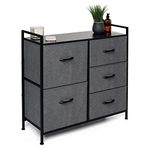 Fabric Dresser with 5 Drawers - Dresser for Bedroom - Wide Dresser Storage - Organizer Unit with Wood Top & Easy Pull Handle for TV Stand, Closet, Living Room, Nursery Room & Dorm - Dark Grey