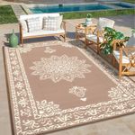 Yamaziot Outdoor Rug 5x8 Ft, Waterproof Plastic Straw Patio Rug, Reversible Backyard Carpet UV Resistant Portable RV Mat Clearance, Large Indoor Outdoor Rug for Patio, Porch, Deck, Balcony, Brown