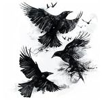 6 Pcs Temporary Tattoos Black Crow 