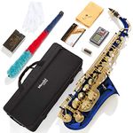 Mendini E-Flat Alto Saxophone, Blue Lacquered and Tuner, Case, Pocketbook - MAS-BL+92D+PB