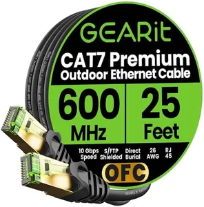 GearIT Cat7 Outdoor Ethernet Cable, SFTP Shielded Foil Twisted Pair, Waterproof - Black/Red