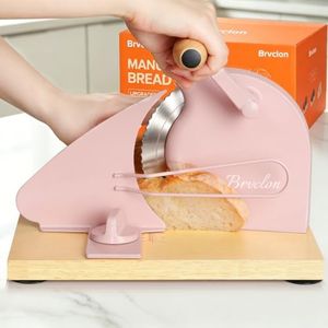 Brvclon Manual Bread Slicer Adjustable Thickness, Hand Crank Bread Slicer for Homemade Sourdough Bread with Scale Line & Suction Cup & Metal Guide,Quality Solid Wood Base