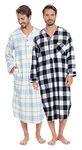 ANDREW SCOTT Men's 2 Pack Lightweight Cotton Flannel Sleep Shirt, Long Henley Nightshirt Pajamas, 2 Pack -Plaid Combo 14, XL