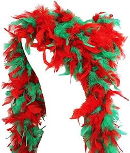 65g 72" Turkey Chandelle Feather Boas, Over 80 Colors & Patterns to Pick Up (Red/Green Mix)