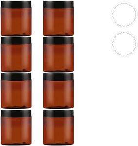 8 Pcs 8 OZ Amber Plastic Jars with Lids, Elumeiro Empty Round Cream Jar Refillable Cosmetic Containers for Storing Lotion, Slime, Scrub, Powder, Ointment, Rhinestone, Bath Salt