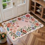 Lahome Floral Pink Rugs for Entryway, 2X3 Washable Kitchen Rugs Non Slip Soft Rug, Ultra-Thin Indoor Door Mat Stain Resistant Boho Small Rug Throw Rug for Bathroom Bedroom(2x3ft,Light Pink)