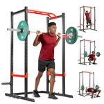 Sunny Health & Fitness Squat Stand Power Rack for Weightlifting - Multifunction Bench Press Squat Rack with Adjustable Pull Up Bar for Home Gym
