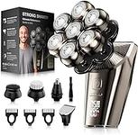 Head Shavers for Bald Men, SHPAVVER 9 in 1 Head Shaving Kit, IPX7 Waterproof Rotary Shaver, Wet/Dry Use, Rechargeable, Electric Shavers Black Gold, Ideal Gift