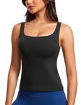 CRZ YOGA Butterluxe Workout Tank Tops for Women U Neck Padded Crop Tops Athletic Camisole Tops with Built in Bra Black Medium