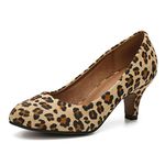 Women's Classic Round Toe Pump Kitten Low Heel Shoes, Suede Leopard, 5 UK