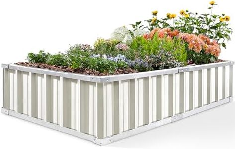 KING BIRD Raised Garden Bed 68"x 36"x 12" Galvanized Steel Metal Outdoor Garden Planter Box Kit with 8pcs T-Types Tag & 2 Pairs of Gloves (Ivory) 6x3x1ft