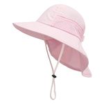 Winzik Toddler Sun Hat, Baby Boys Girls Wide Brim Beach Hats with Neck Flap Kids UPF 50+ Summer Caps (M, Solid Pink)