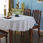 QsyyHome, Lattice Oval Tablecloth Rustic Embroidery Cotton Linen Fabric Grey Checkered Table Cover Tablecloths for Kitchen Dining Party Tabletop Decoration 53 x 72 In, 53 in x 72 in