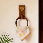 ExclusiveLane ‘Floral Block’ Hand Carved Towel Ring Holder in Sheesham Wood - Kitchen Towel Holder for Kitchen Face & Hand Towel Stand Hangers Bathroom Towel Ring for Wash Basin Bedroom Wall Décor