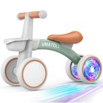 Umatoll Colorful Lighting Baby Balance Bike Toys for 1 Year Old Boys Girls Gifts, Adjustable Seat Baby Walker, First Birthday Gifts, 12-24 Months Toddler Ride on Toys with Removable Basket, Green