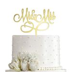 Mr and Mrs Cake Topper, Bride and Groom Sign Wedding Engagement Cake Toppers Decorations (Mirror Gold Acrylic)