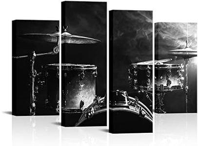 Biuteawal 4 Piece Music Canvas Wall Art Rock Band Shelf Drum Set Picture Prints Artwork Black and White Musical Instrument Modern Living Music Classroom Man cave Bedroom Decor Framed Ready to Hang
