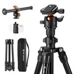 K&F Concept 76 inch Camera Tripod with Rotatable Multi-Angle Center Column,Lightweight Travel Outdoor DSLR Tripods with 360 Degree Ball Head Load Capacity 8kg/17.6lbs, Cellphone Clips for Smartphone