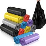 Fasmov 12 Pack Small Trash Bags Handles 4 Gallon, Colorful Portable plastic Rubbish Bags, Trash Can Liners Garbage Bags for Home Office Bathroom, 240 Counts