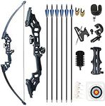 Monleap 51" Archery Takedown Recurve Bow and Arrow Set Right Hand Longbow Kit for Adult Beginner Outdoor Training Hunting Shooting 30lb 40lb 50lb (Black，40lb)