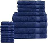 LANE LINEN 16 Piece Bath Towels - 100% Cotton Towels for Bathroom, Premium Quality Hotel Towels, Highly Absorbent Bathroom Towel Set, Super Soft, 4 Bath Towels, 4 Hand Towels, 8 Wash Cloths - Denim