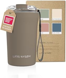 LARS NYSØM Taza térmica café para llevar con correa y Tapa Tritan | Termo Café de 0,38 litros con aislante | Travel mug de acero inoxidable a prueba de fugas (Taupe Brown, 380ml)