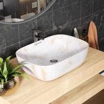 Lifelong Wash Basin for Bathroom - Tabletop Washbasin - Ceramic Glossy Round Countertop Vessel Sink Ideal for Bathroom, Dining Hall & Vanity 33x46x16 cm (White, LLHIBM08)