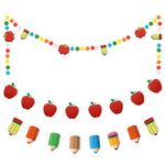 3Pcs Back to School Banner, Felt Ball Fruit Pencil Cute Classroom Decor Colorful Back to School Decorations Garland, Suitable for The First Day of School Last Day of School Banner(8.2ft)