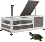PetsCosset Tortoise Habitat Wooden Tortoise House, Indoor Turtle Enclosure Outdoor Reptile Cage with Removable Bottom, Light Support, Openable Roof