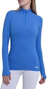 TCA Fusion T-Shirt de Sport et Running Léger Tee-Shirt Manches Longues Quickdry avec Fermeture Éclair Mi-Poitrine pour Femme - Bleu, M