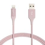 Amazon Basics iPhone Charger Cable, Nylon USB-A to Lightning, MFi Certified, for Apple iPhone, iPad, 10,000 Bend Lifespan - Rose Gold, 6-Ft