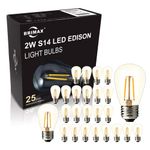 BRIMAX 25PACK 2W S14 LED Outdoor Edison Light Bulbs for String Light Replacement, Shatterproof, E27 Base, Warm White 2700K, Non-Dimmable, 2Watt to Replace 11w/20w/25w Incandescent Bulb