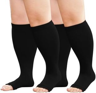 BODALA Plus Size Compression Socks: Wide Calf Toeless Stockings for Men Women - Open Toe 20-30 mmHg Compression Hose Support for Travel Nurses 7XL Black