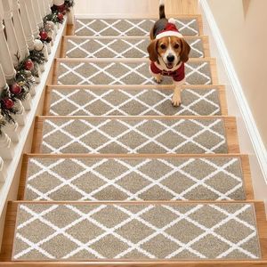 COSY HOMEER Edging Stair Treads Non-Slip Carpet Mat 28inX9in Indoor Stair Runners for Wooden Steps, Stair Rugs for Kids and Dogs, 100% Polyester TPE Backing 15pcs,Taupe