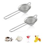 2Pcs Conical Fine Mesh Strainer,3.3/1.8 Inches Fine Mesh Sieve with Long Handle,Stainless Steel Wet Dry Small Food Strainer,For Baking,Tea,Coffee&Drinks,Juice,Rust Proof&Easy to Clean (Silver)