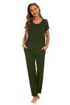 Smallshow Women's Maternity Nursing Pajamas Short Sleeve Postpartum Clothes Medium,Army Green