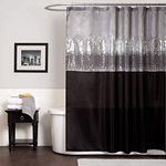 Triangle Home Fashions Lush Decor Night Sky Shower Curtain, 72-Inch by 72-Inch, Black/Gray