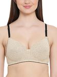 Clovia Womens Cotton Rich Padded Non-Wired Push-Up Multiway T-Shirt Bra (BR1394P24_Beige_32B)