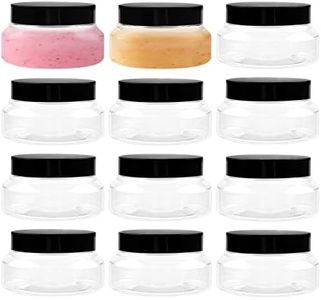 TUZAZO 5 Oz Plastic Container Tuscany Jars with Lids BPA Free, 12 Pack Empty Round Clear Cosmetic Containers Body Butter Jars for Lotion, Cream, Gel, Sugar Scrub