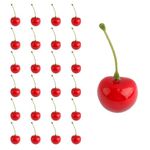 GroveEss 25Pcs Fake Cherry,Artificial Cherries Fruit Decoration,Lifelike Red Black Cherries Models DIY Craft Accessories for Home Restaurant Party Decor Christmas Display Learning Tools Stage Props