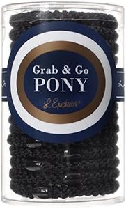 L. Erickson Grab & Go Ponytail Holders, Black, Set of Fifteen - Exceptionally Secure with Gentle Hold
