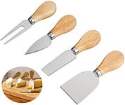 4Pcs Cheese Knife Set, Stainless Steel Cheese Knives Cheese Fork Cheese Shovel with Oak Handle for Parties and Picnics
