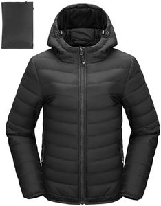 33,000ft Womens Puffer Jacket with Hood Water Repellent Warm Short Jacket Ladies Lightweight Packable Quilted Coat Outdoor Transitional Padded Lined Jacket for Hiking Travel Black L