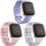 [3 Pack] Soft TPU Bands Compatible with Fitbit Versa, Elastomer Replacement Wristband Sports Waterproof Strap for Fitbit Versa Lite Smart Watch Women Men (Small, Lavender/Rose gold/Silver)